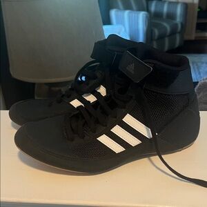 Adidas Black and White High-Top Wrestling Shoes